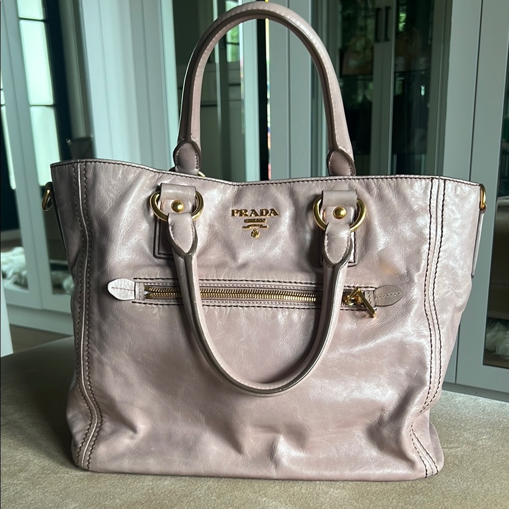 Prada Pink Leather Tote Bag with Crossbody strap